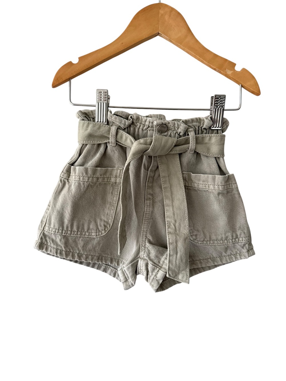 Zara High-Waist Paperbag Tie-Belt Shorts - Green